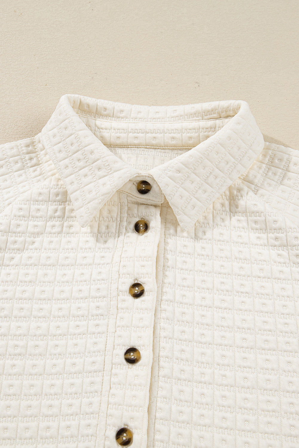 Beige Balloon Sleeve Casual Collared Button Sweatshirt