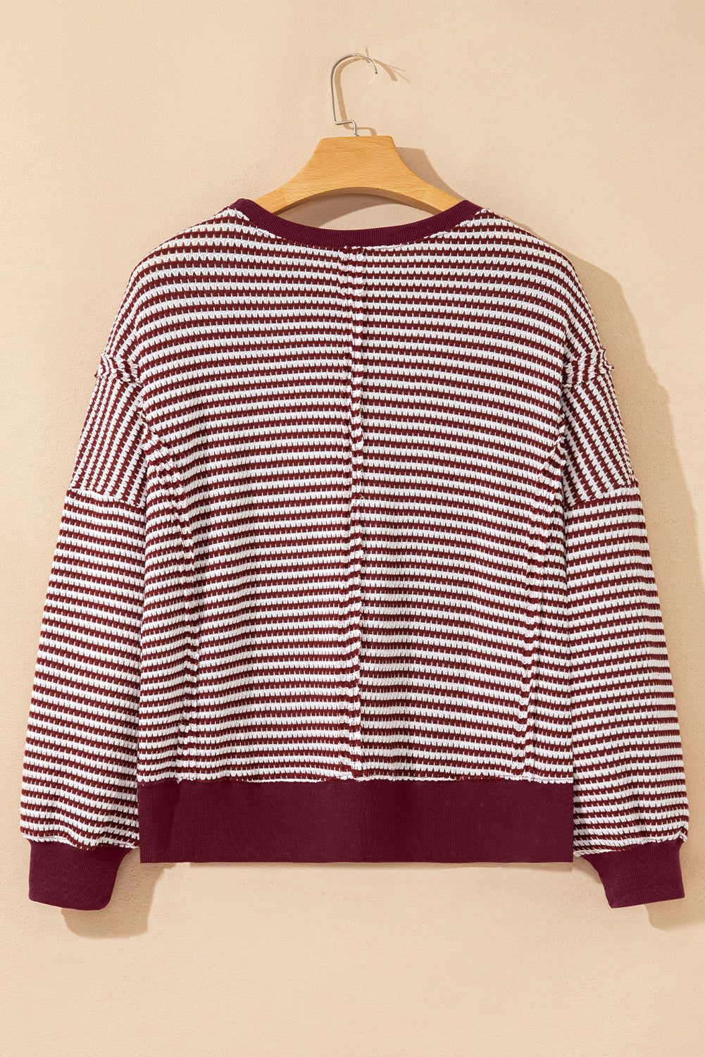 Black Stripe Ribbed Trim Drop Shoulder Long Sleeve Oversized Top