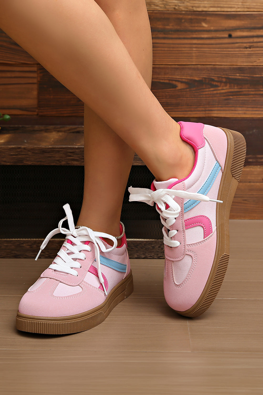 Blackish Green Color Block Lace Up Sneakers