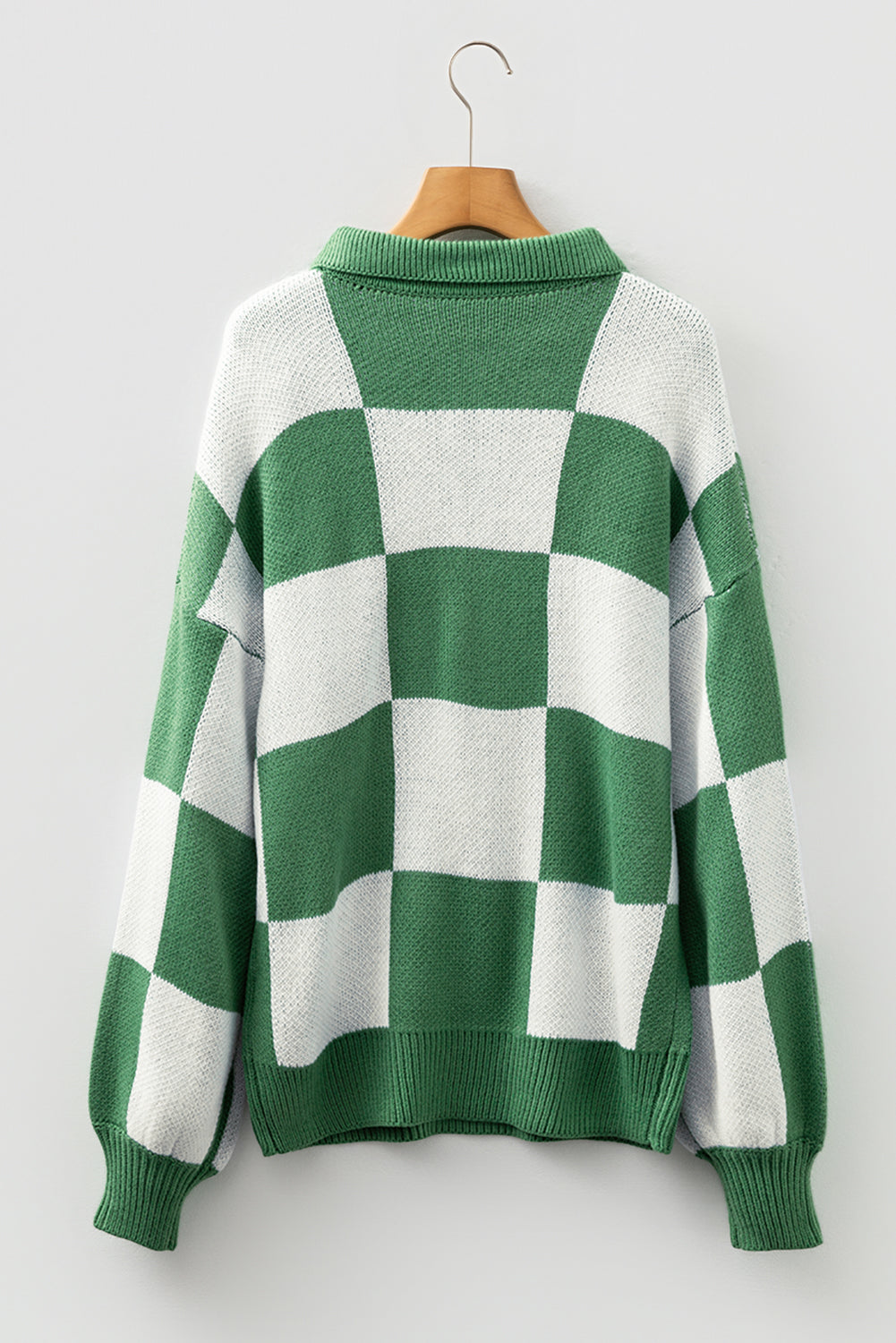 Light French Beige Checkered V-Neck Collared Pullover Sweater