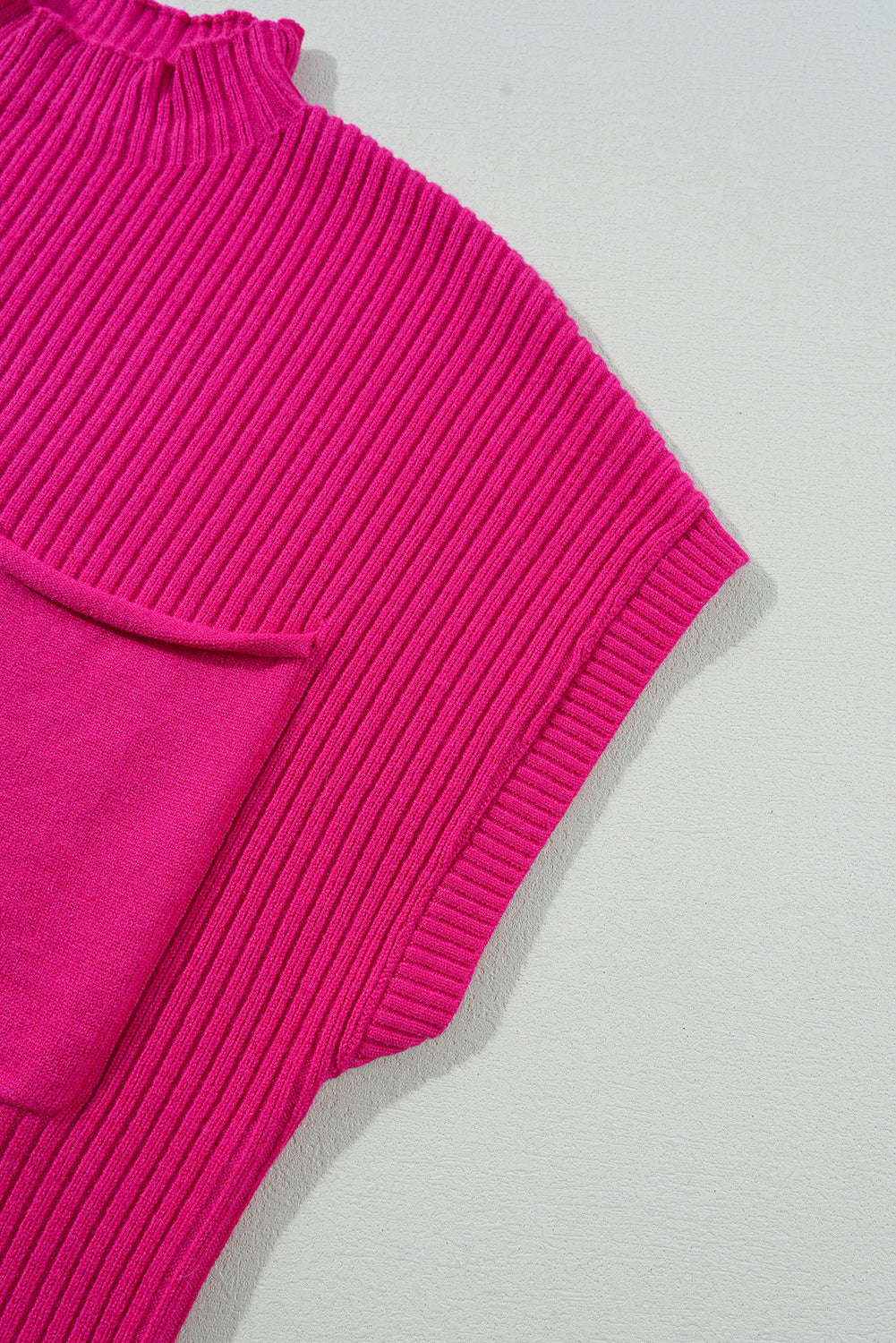 Dark Blue Patch Pocket Ribbed Knit Short Sleeve Sweater