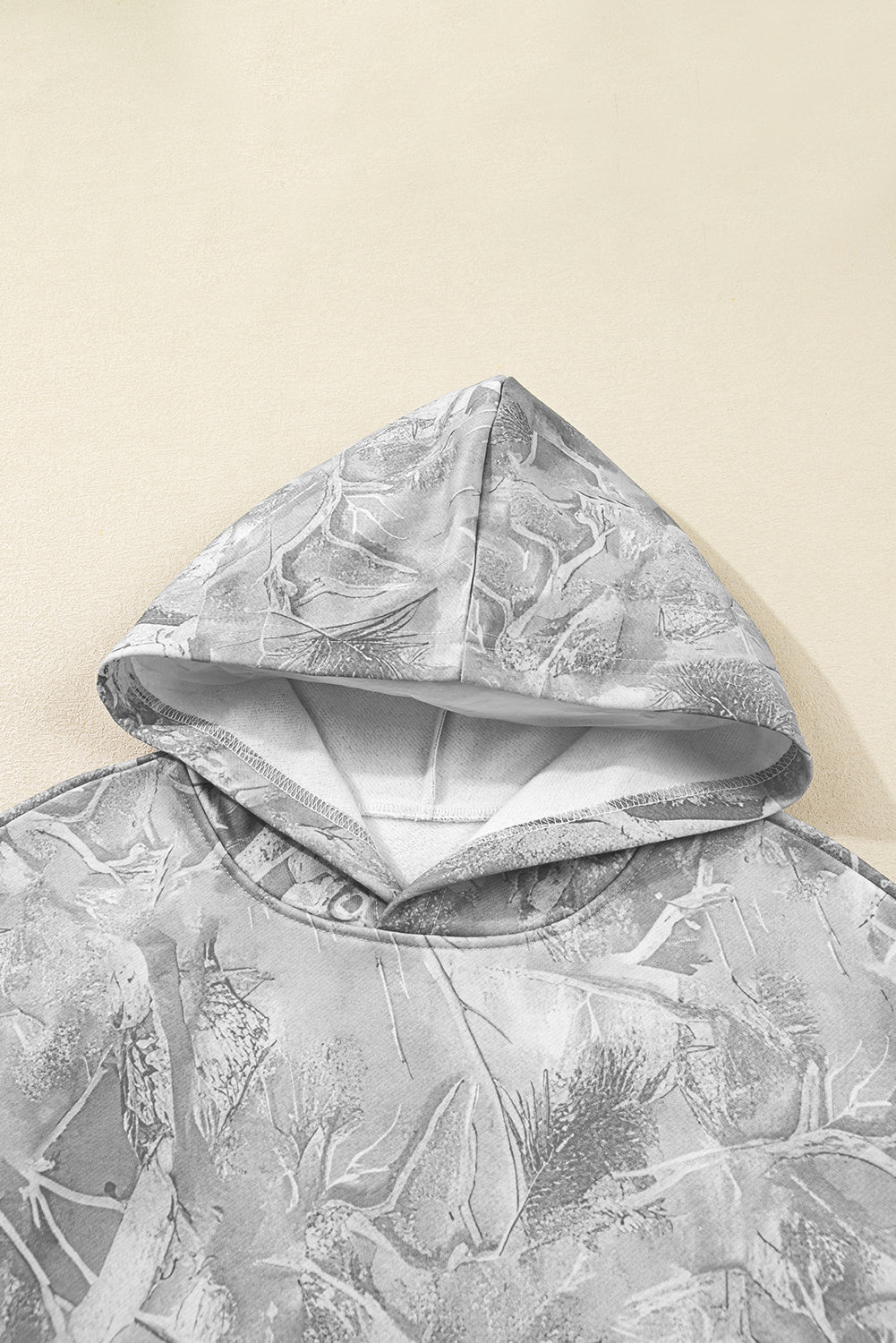 Gray Camouflage Maple Leaf Print Kangaroo Pocket Oversized Hoodie