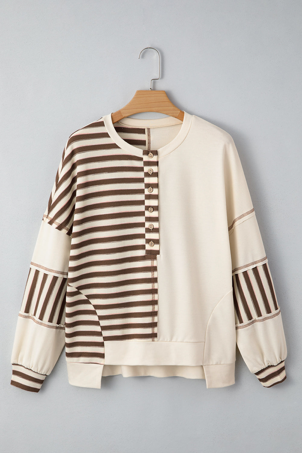 Pink Striped Patchwork Oversized Pullover Top