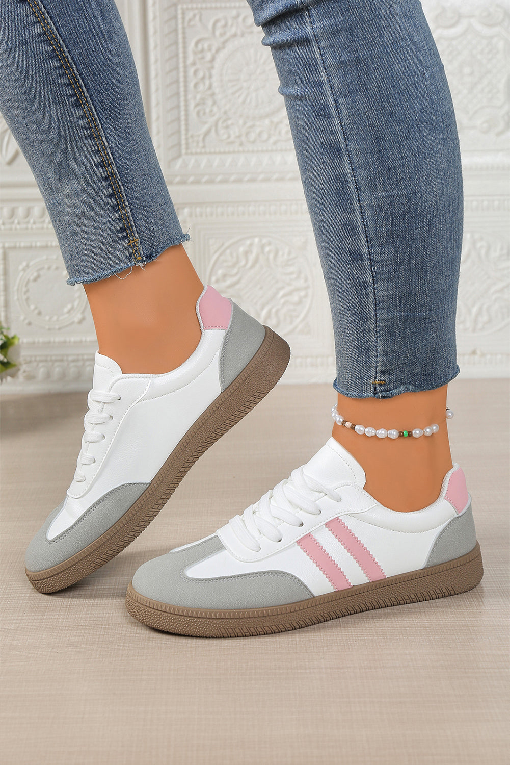 Blackish Green Color Block Lace Up Sneakers