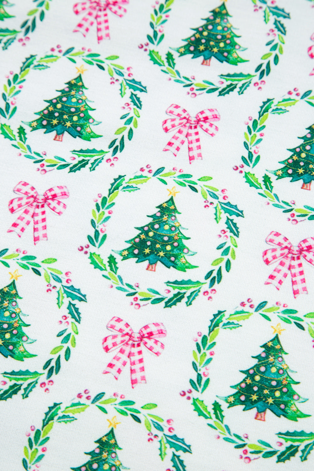 Green Bow Christmas Tree Print Contrast Striped Trim 2pcs Lounge Set