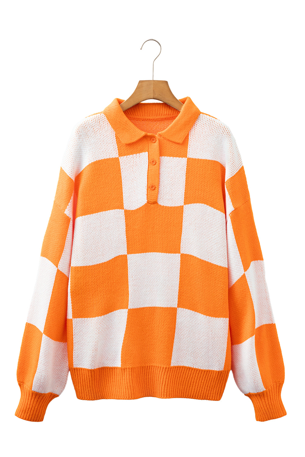 Light French Beige Checkered V-Neck Collared Pullover Sweater