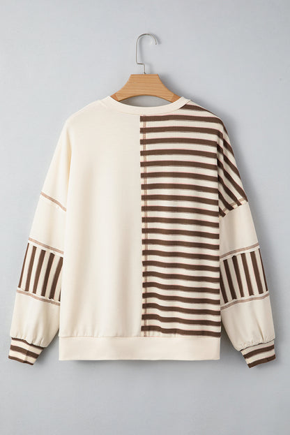 Pink Striped Patchwork Oversized Pullover Top