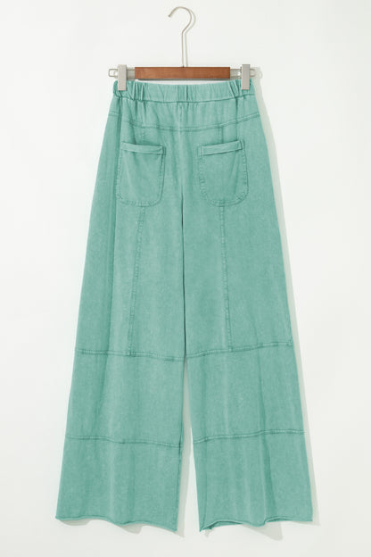 Bonbon Mineral Wash Exposed Seam Wide Leg Cargo Pants