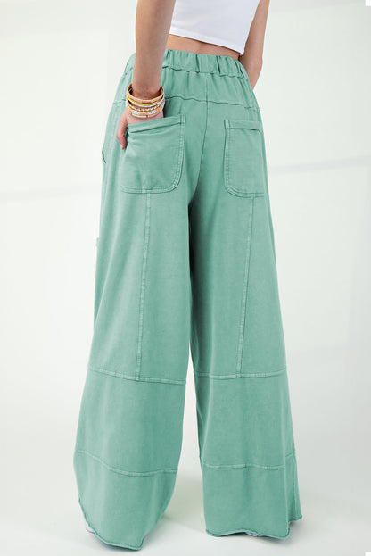 Bonbon Mineral Wash Exposed Seam Wide Leg Cargo Pants