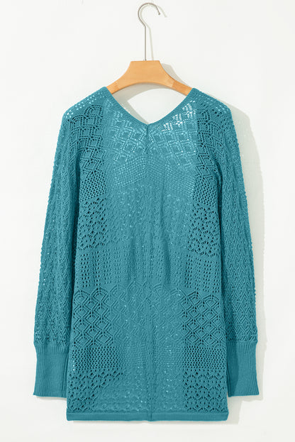 Redwood Burl Mix Pattern Hollow Knit Open Front Cardigan