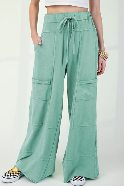 Bonbon Mineral Wash Exposed Seam Wide Leg Cargo Pants