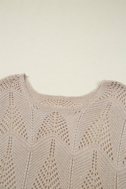 Navy Blue Hollow Out Knit 3/4 Sleeve Loose Sweater