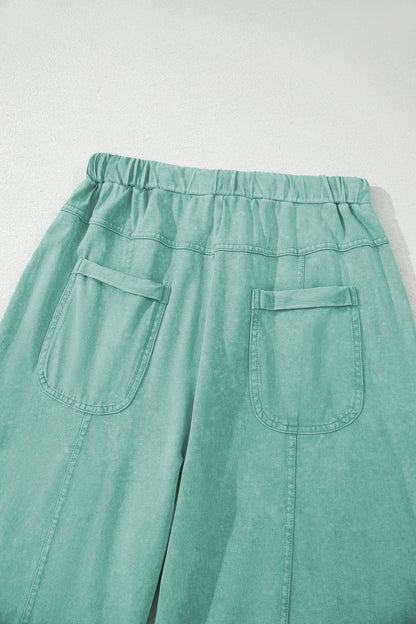 Bonbon Mineral Wash Exposed Seam Wide Leg Cargo Pants