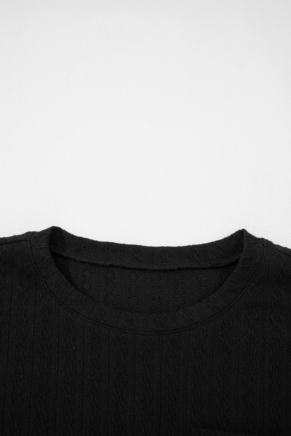 Black Textured Chest Pocket Drop Sleeve Top and Pants Set
