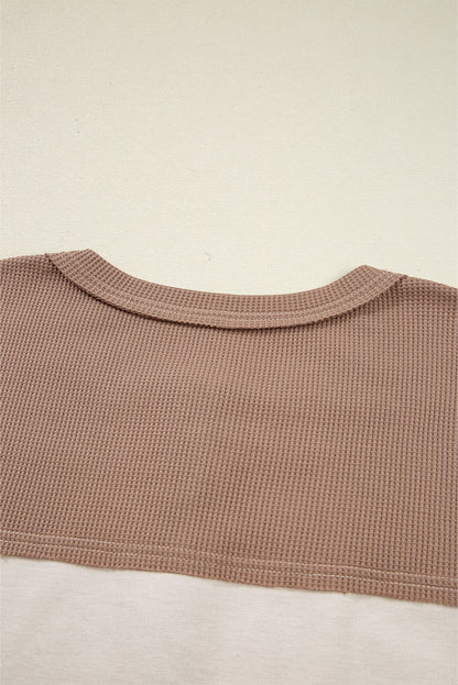 Jet Stream Colorblock Waffle Patchwork Loose Henley Top