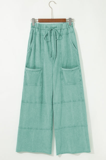 Bonbon Mineral Wash Exposed Seam Wide Leg Cargo Pants