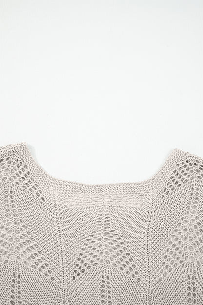 Navy Blue Hollow Out Knit 3/4 Sleeve Loose Sweater