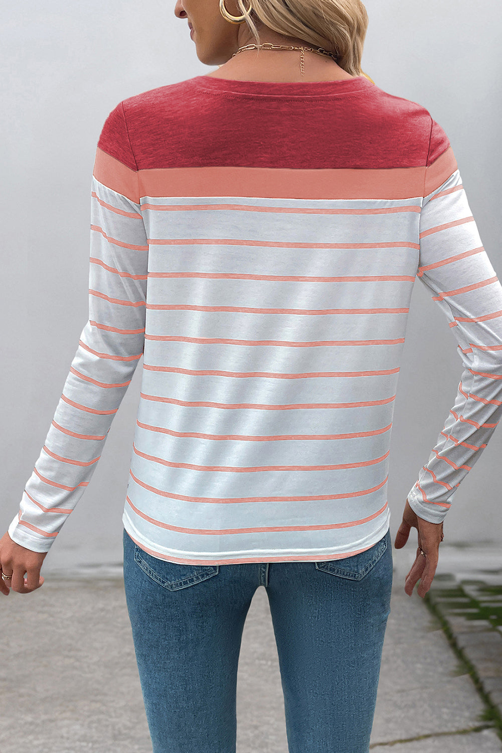 White Striped Colorblock Long Sleeve Top