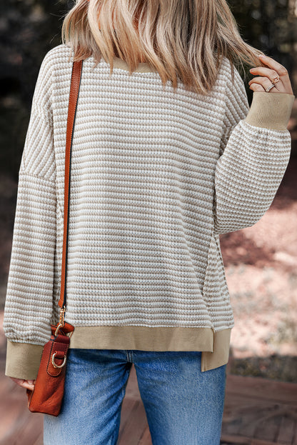 Black Stripe Ribbed Trim Drop Shoulder Long Sleeve Oversized Top