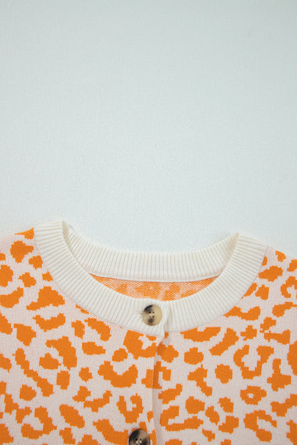 Khaki Leopard Drop Shoulder Knitted Cardigan