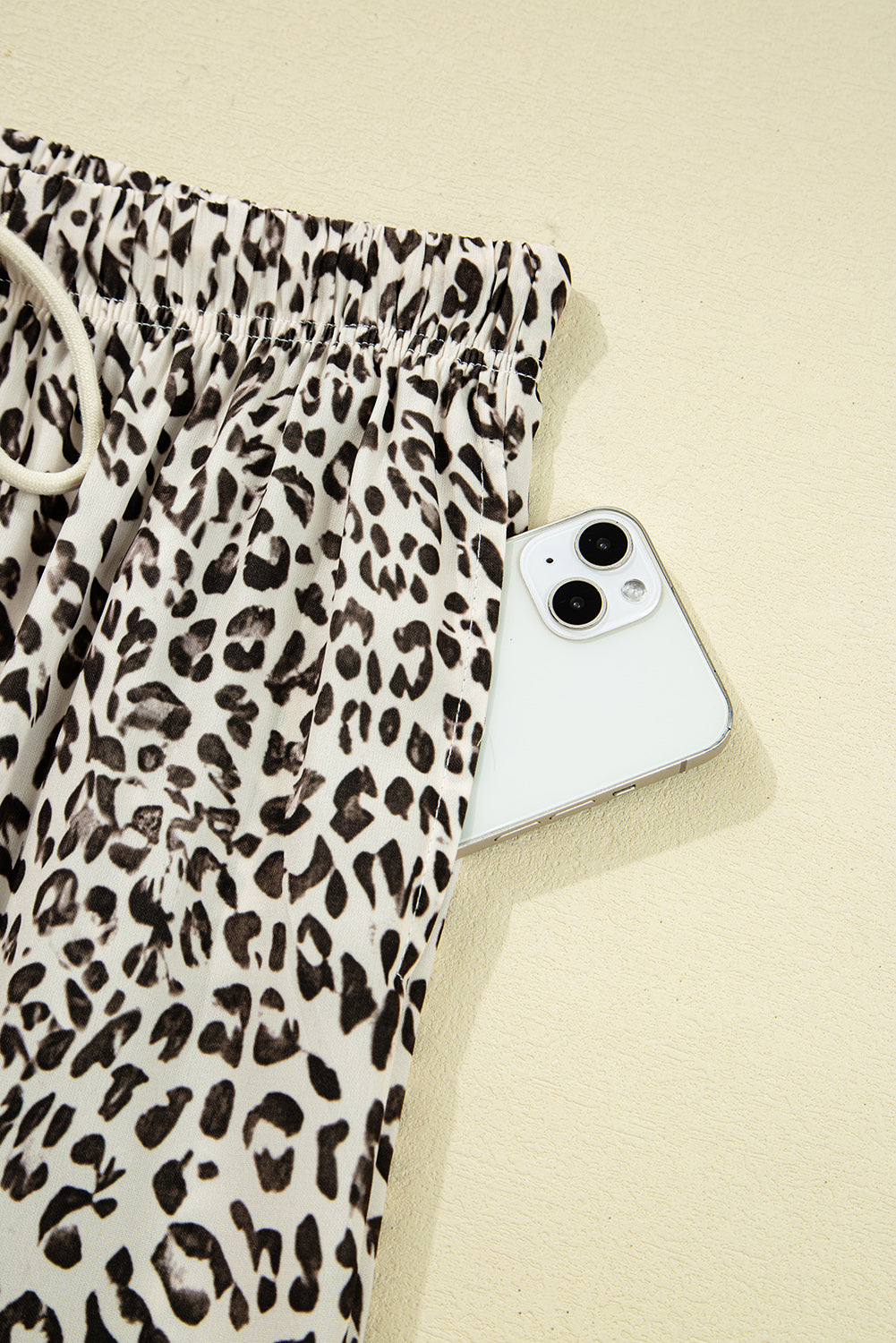 Khaki Leopard Drawstring Loose Pants