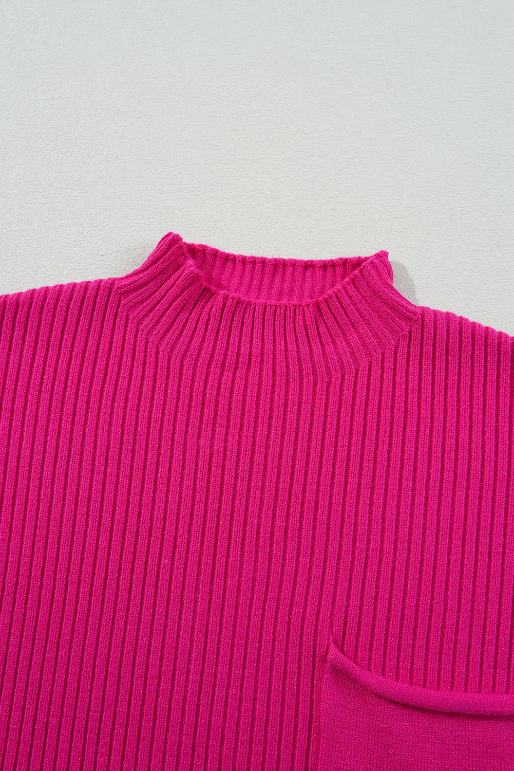 Dark Blue Patch Pocket Ribbed Knit Short Sleeve Sweater