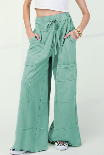 Bonbon Mineral Wash Exposed Seam Wide Leg Cargo Pants
