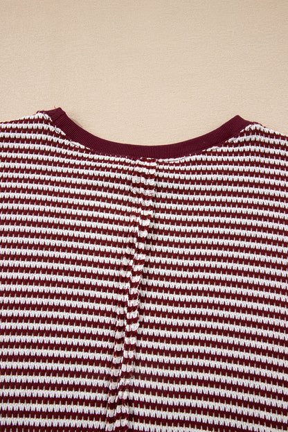 Black Stripe Ribbed Trim Drop Shoulder Long Sleeve Oversized Top