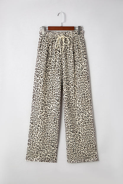 Khaki Leopard Drawstring Loose Pants