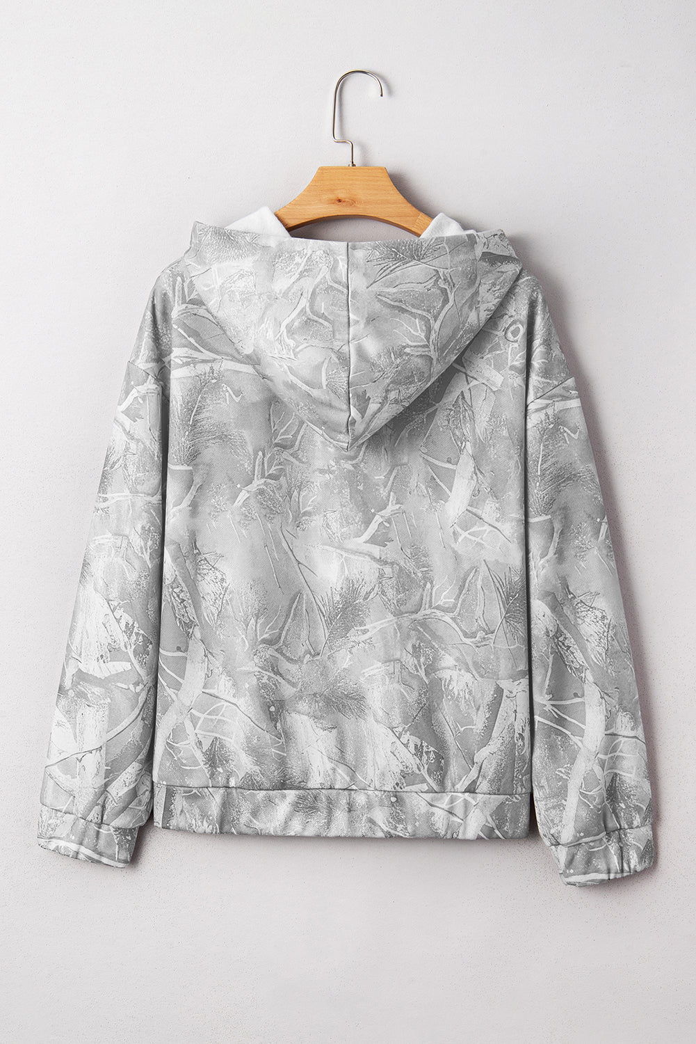 Gray Camouflage Maple Leaf Print Kangaroo Pocket Oversized Hoodie