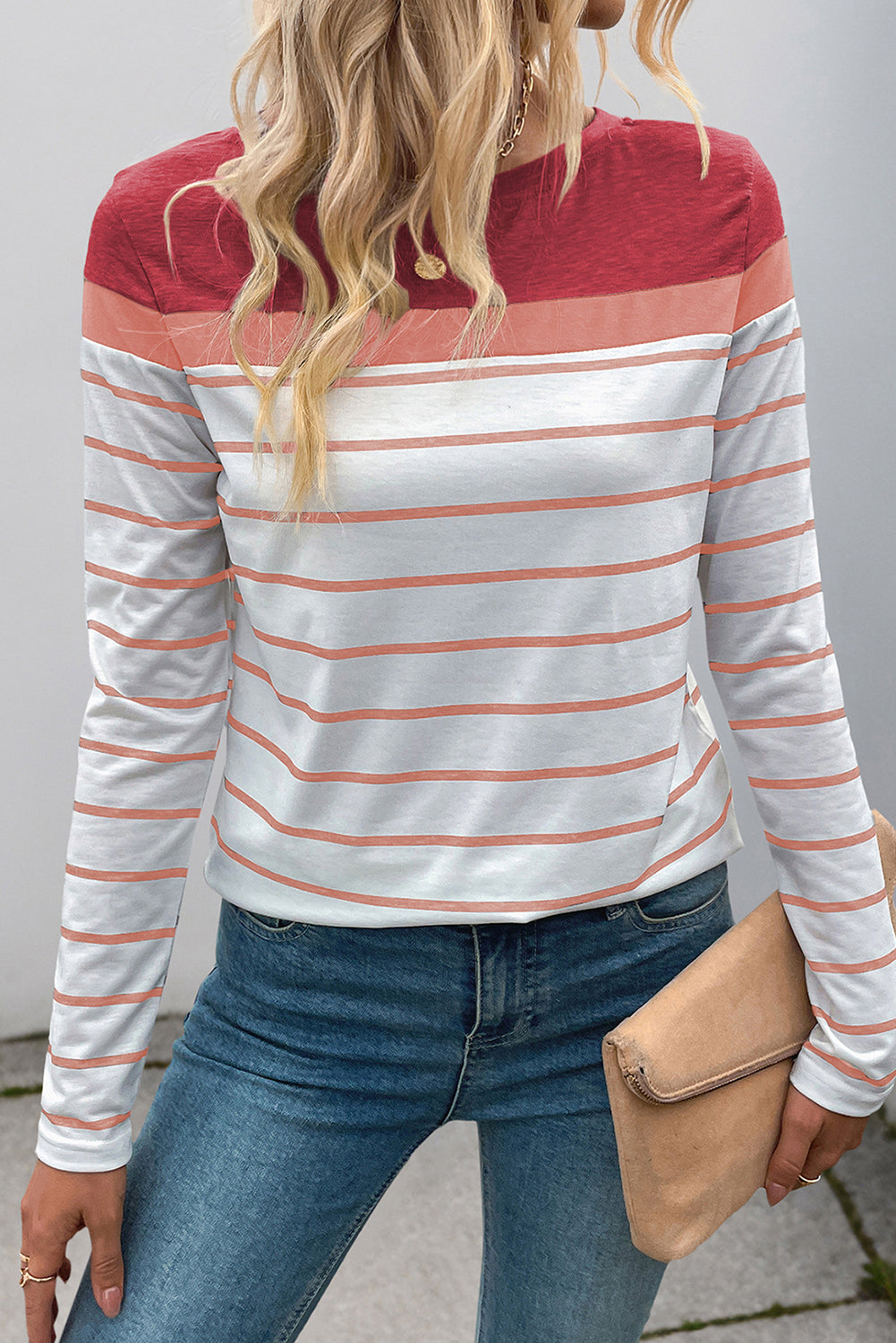 White Striped Colorblock Long Sleeve Top