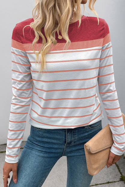 White Striped Colorblock Long Sleeve Top