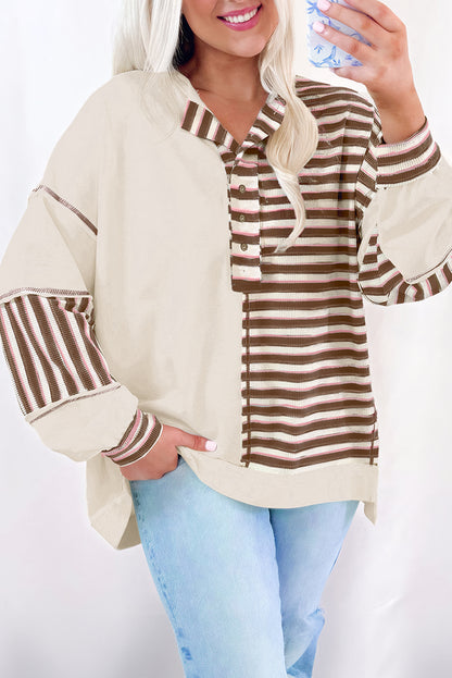 Pink Striped Patchwork Oversized Pullover Top