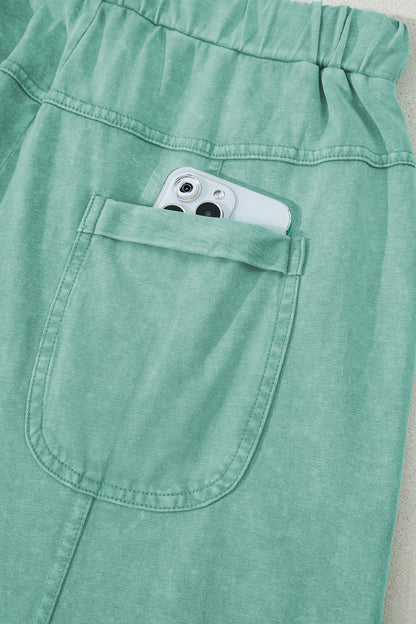 Bonbon Mineral Wash Exposed Seam Wide Leg Cargo Pants