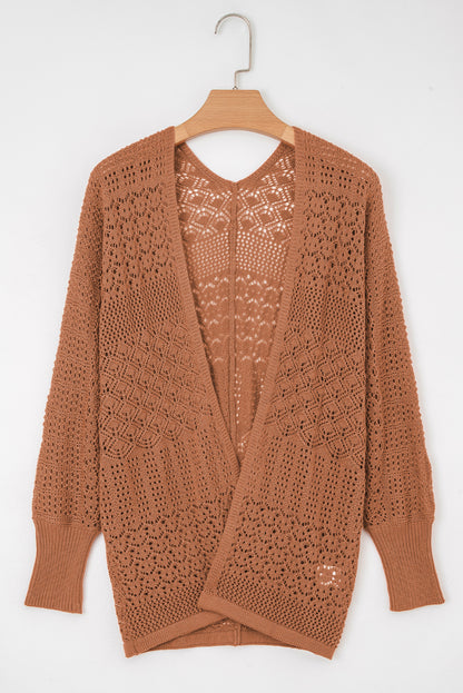 Redwood Burl Mix Pattern Hollow Knit Open Front Cardigan