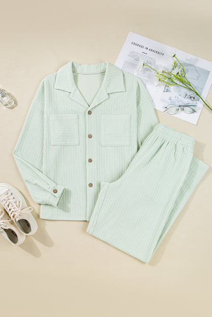 Clearly Aqua Textured Patch Chest Pocket Shirt and Pants Set