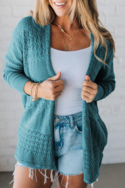 Redwood Burl Mix Pattern Hollow Knit Open Front Cardigan