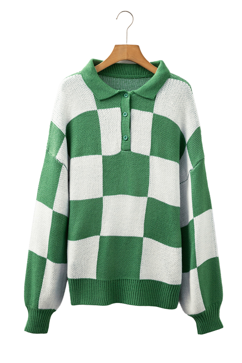 Light French Beige Checkered V-Neck Collared Pullover Sweater
