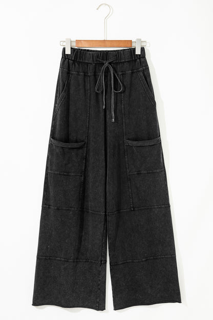 Bonbon Mineral Wash Exposed Seam Wide Leg Cargo Pants