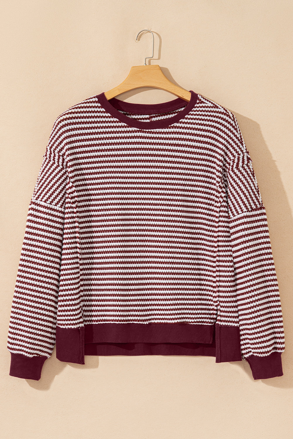 Black Stripe Ribbed Trim Drop Shoulder Long Sleeve Oversized Top