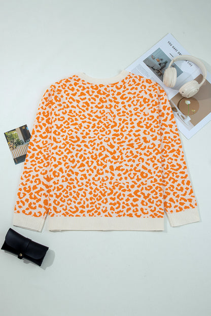 Khaki Leopard Drop Shoulder Knitted Cardigan