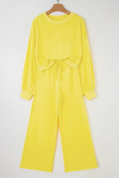 Light Pink Drop Shoulder Crop Pullover Drawstring Wide Leg Pants Set