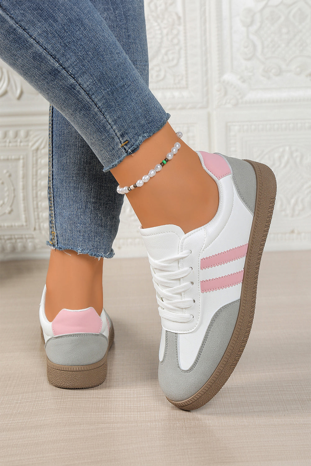 Blackish Green Color Block Lace Up Sneakers