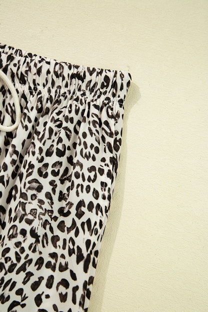 Khaki Leopard Drawstring Loose Pants