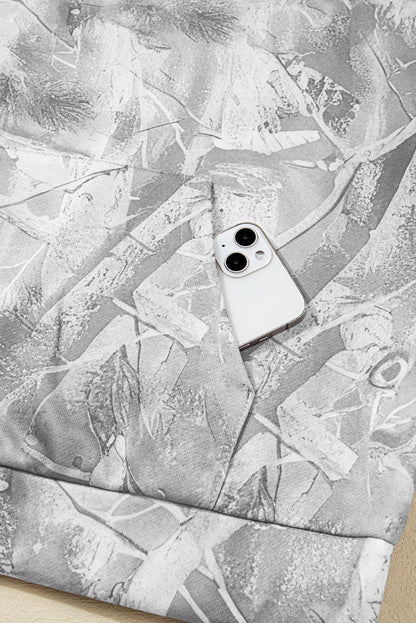 Gray Camouflage Maple Leaf Print Kangaroo Pocket Oversized Hoodie