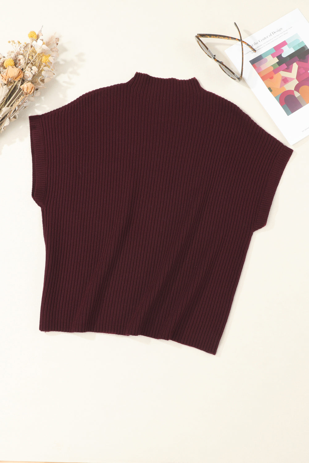 Dark Blue Patch Pocket Ribbed Knit Short Sleeve Sweater