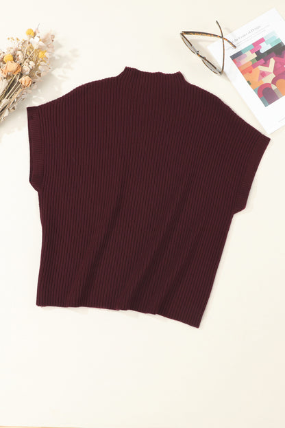 Dark Blue Patch Pocket Ribbed Knit Short Sleeve Sweater