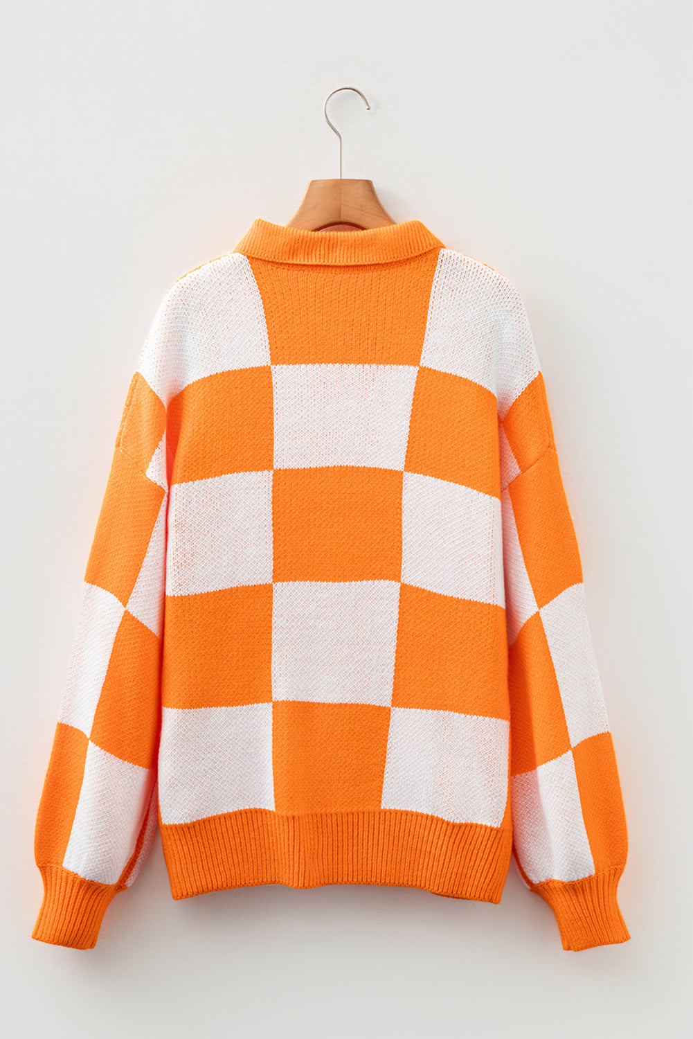 Light French Beige Checkered V-Neck Collared Pullover Sweater