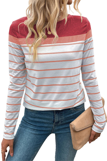 White Striped Colorblock Long Sleeve Top