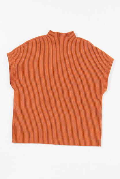 Dark Blue Patch Pocket Ribbed Knit Short Sleeve Sweater